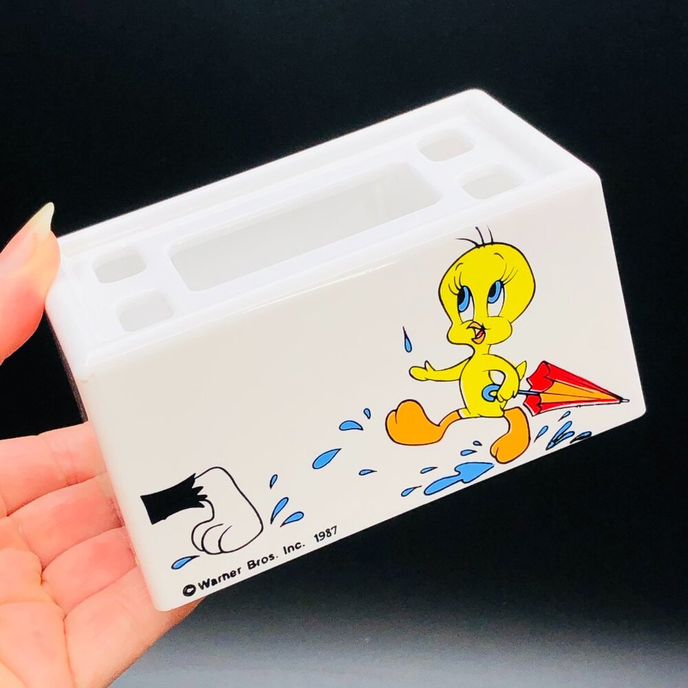 Vintage 1987 Looney Tunes TWEETY Bird Toothbrush Paste Holder - Retro Bathroom